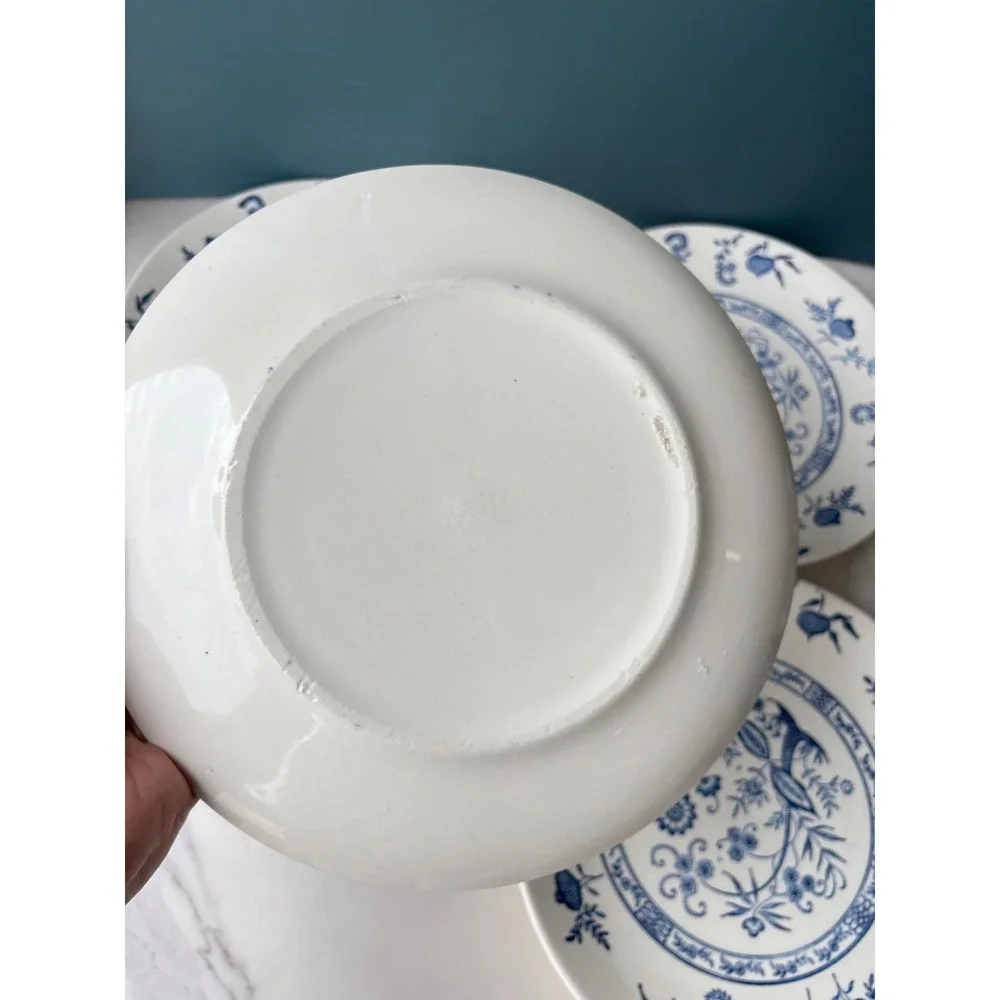 Vintage Blue Onion Scio USA Dinner Plates Set of 4 White Ceramic 10 in